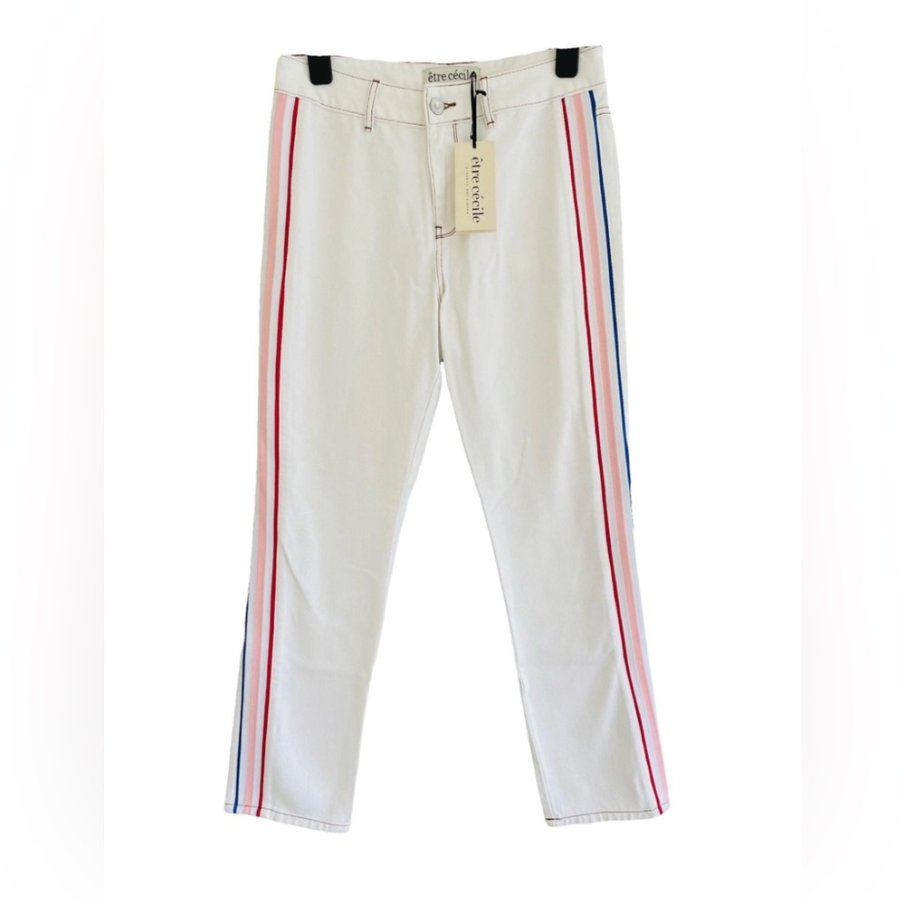 Etre Cecile Chic Designer Boot Cut Jeans with Multicolored Stripes (Size 25)
